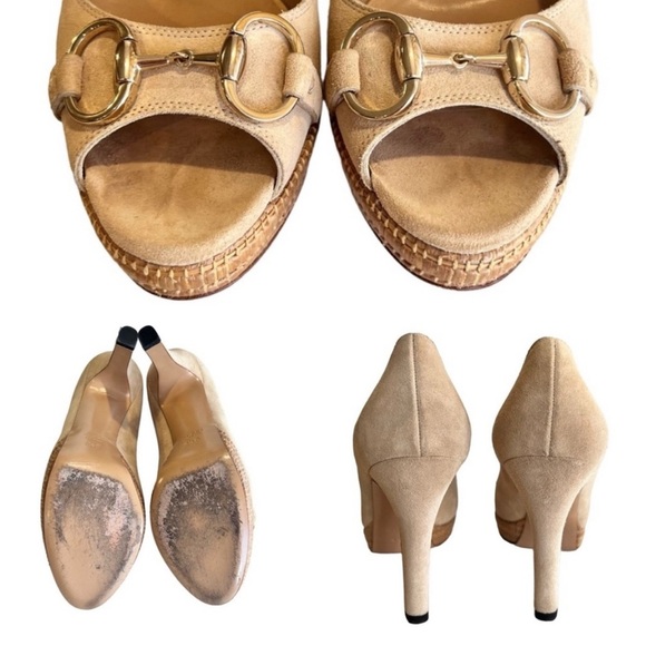 Vintage Gucci nubuck suede gold toned horse bit vintage high heels pumps SZ 9.5 - Picture 17 of 17